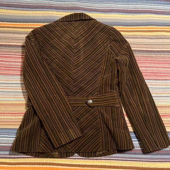 Vintage Korean Striped Blazer Brown Black Green Button Up‎ Lapel Collar Jacket - Picture 3 of 11